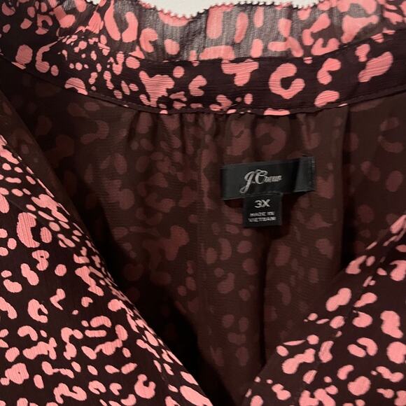 J. Crew Pink & Purple Animal Print Short Sleeve Ruffle Blouse Size 3X - Picture 3 of 6